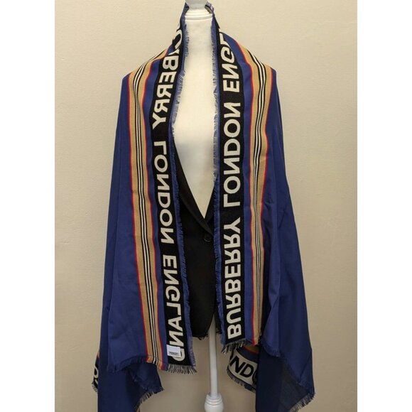 Burberry Ribbon England Heritage Icon Stripe Cotton Scarf in Denim Blue 185*100c - Picture 4 of 7
